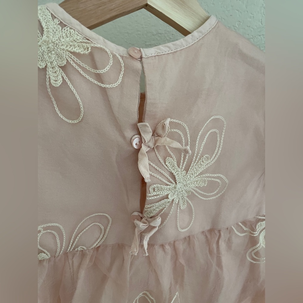 Zara Girls Light Pink Flower Floral Tulle Dress Size 5-6 Kids Blush embroidered - Picture 7 of 8